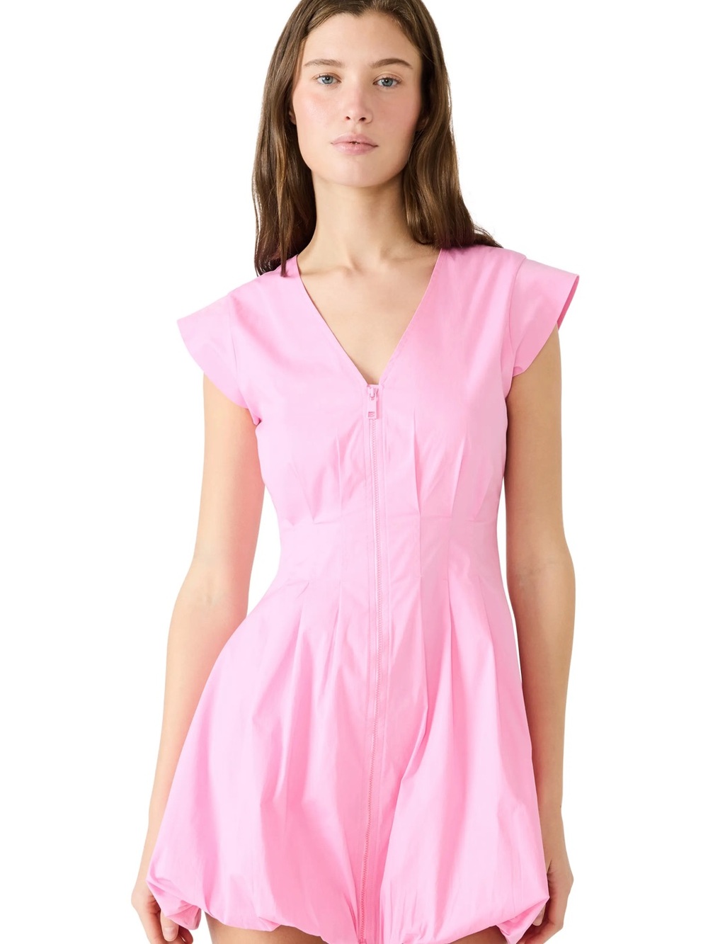 Cap-Sleeve Pink V-Neck Dress
